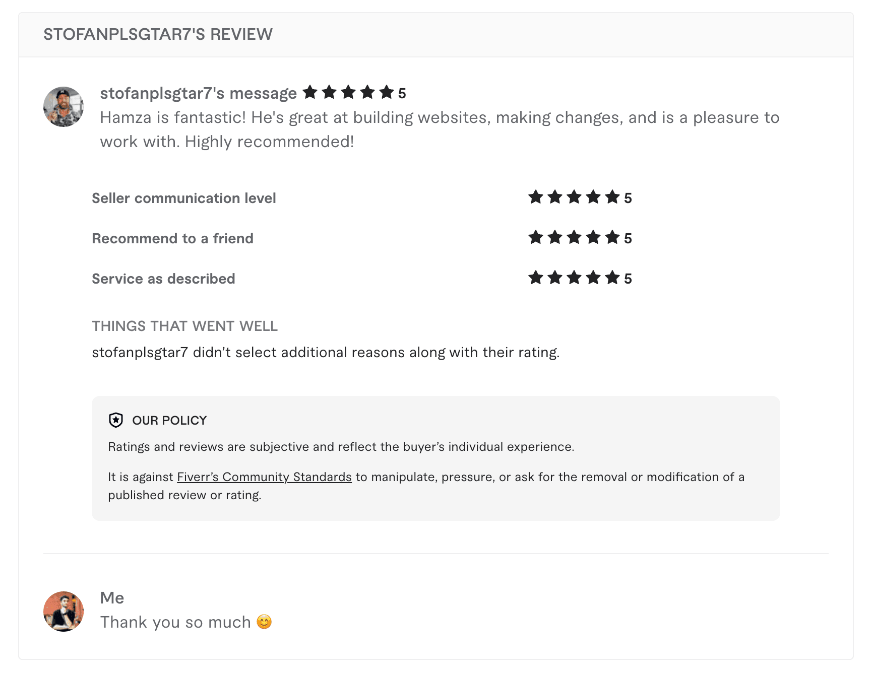 stofanplsgtar7's Fiverr review