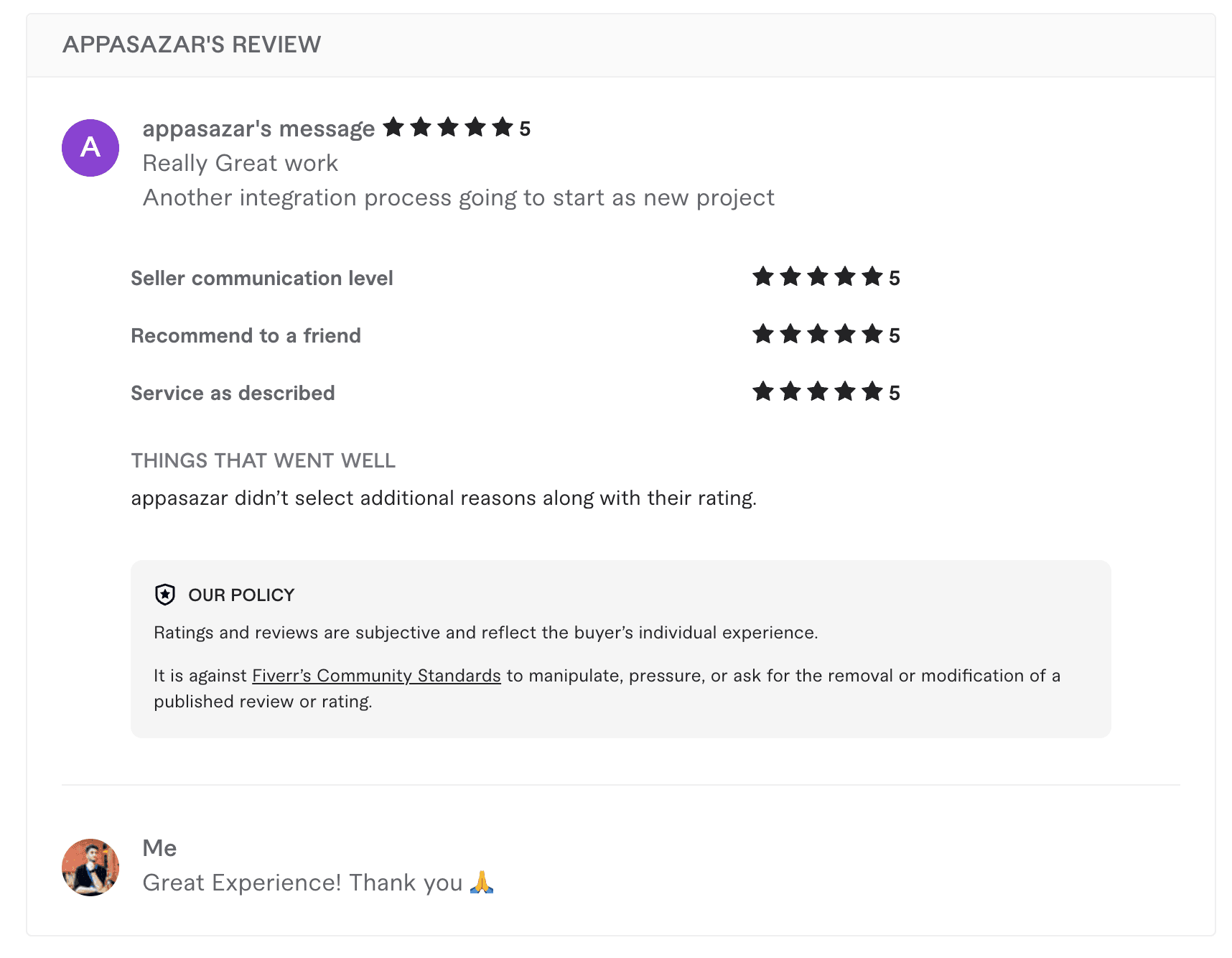 appasazar's Fiverr review