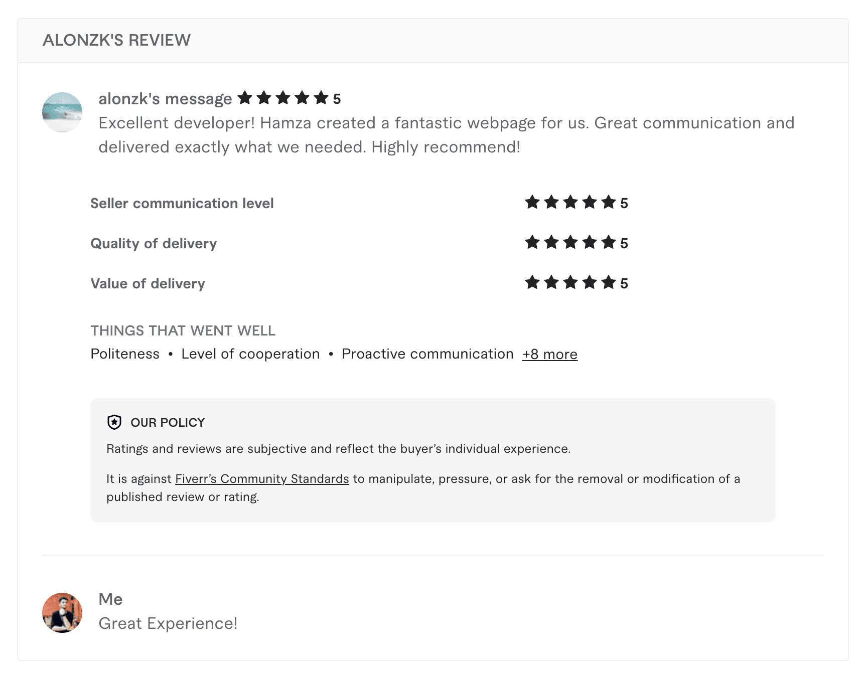 alonzk's Fiverr review