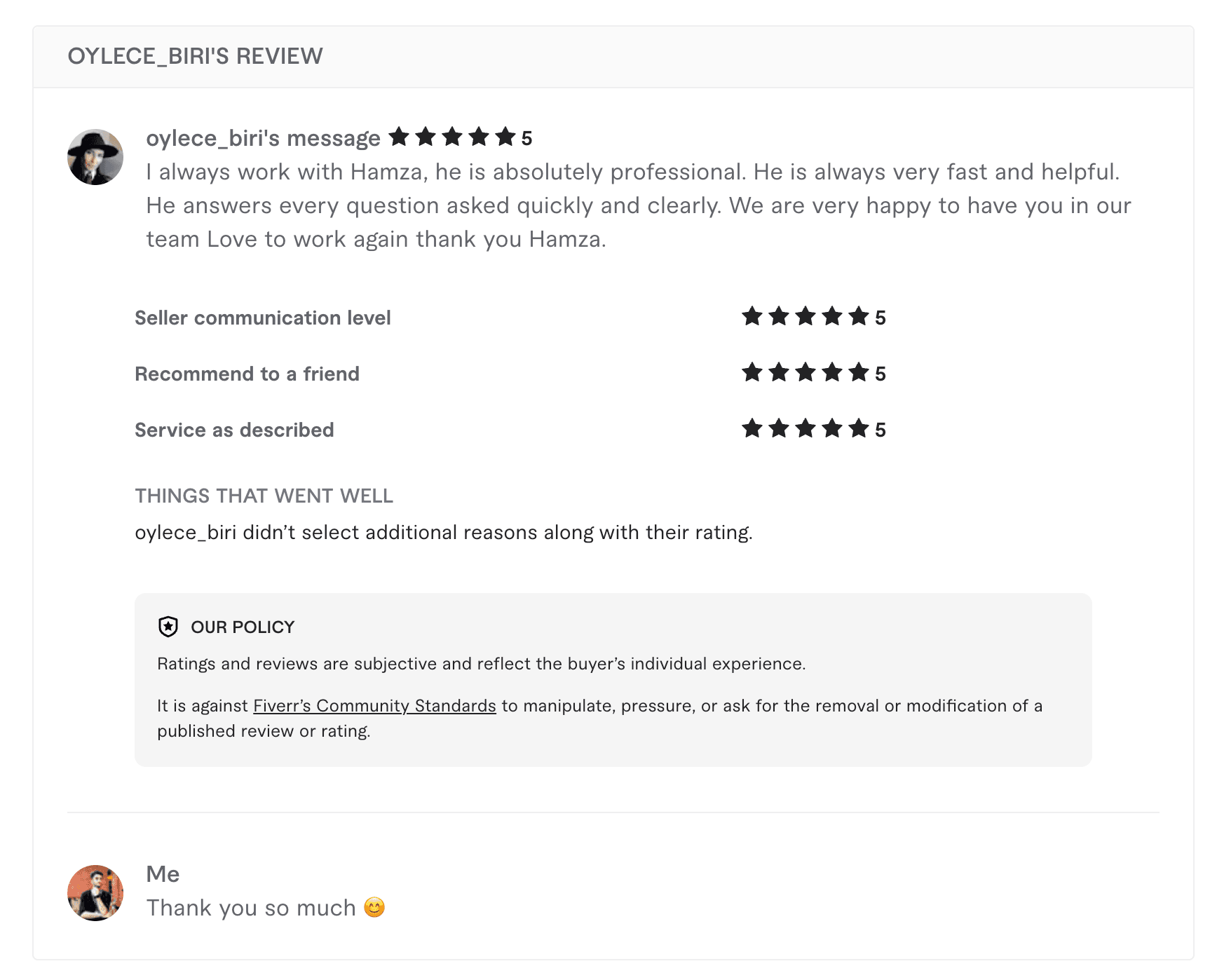 oylece_biri's Fiverr review