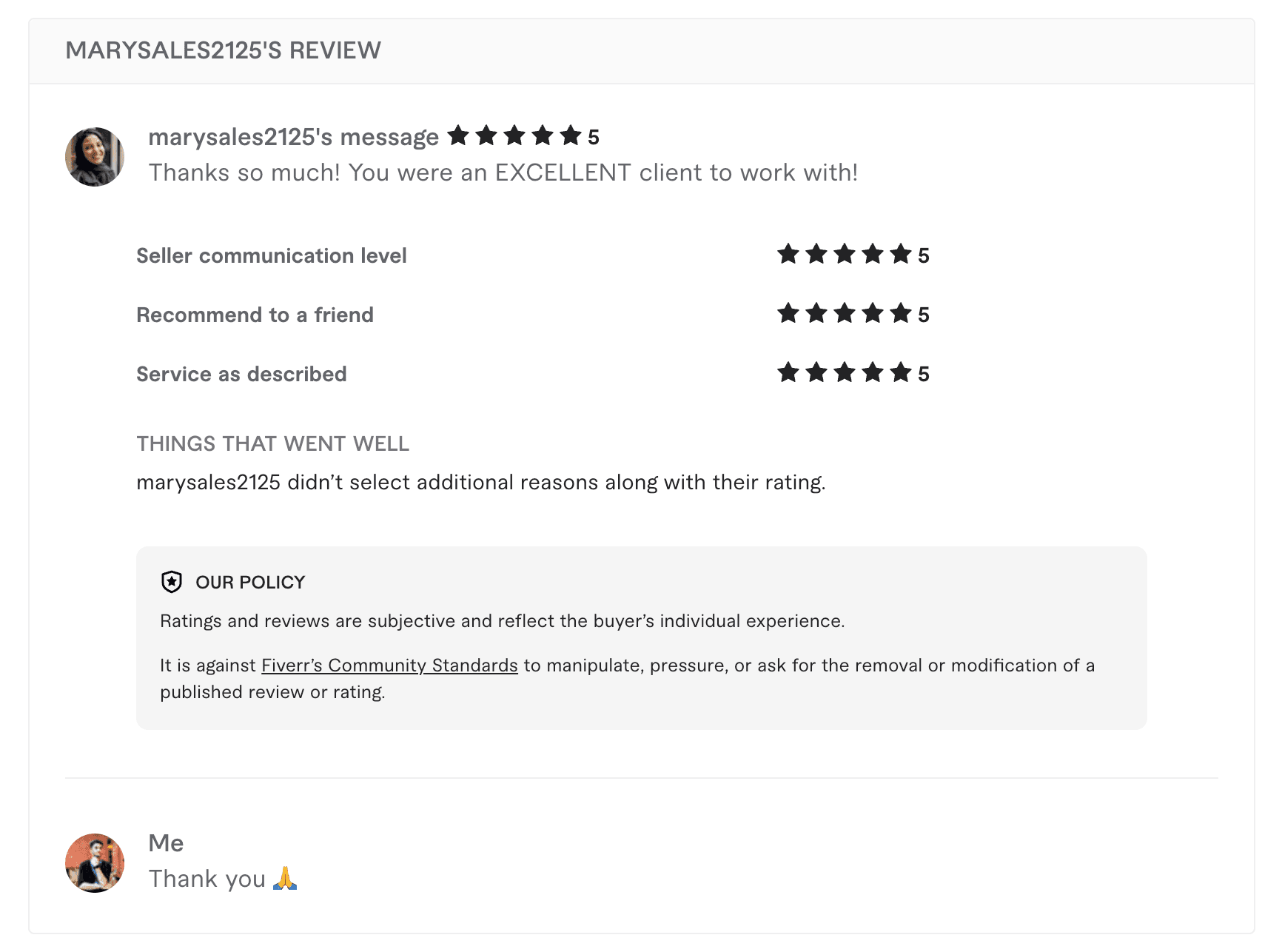 marysales2125's Fiverr review