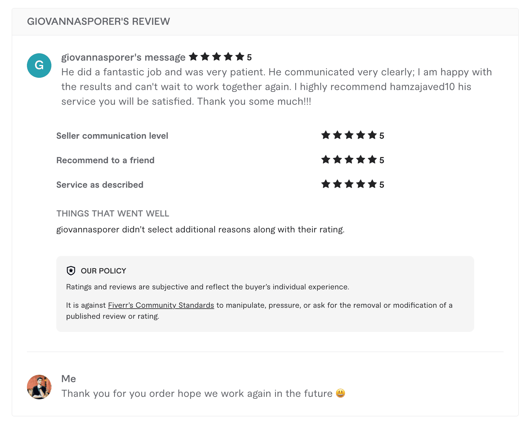 giovannasporer's Fiverr review