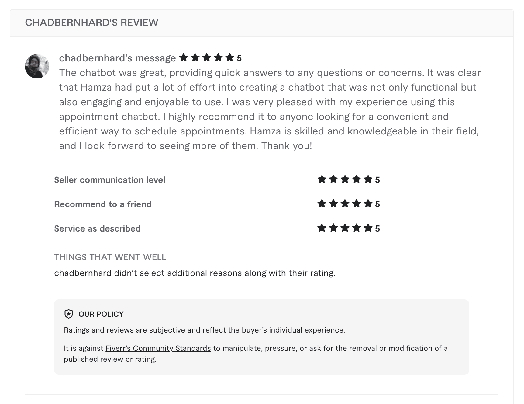 chadbernhard's Fiverr review