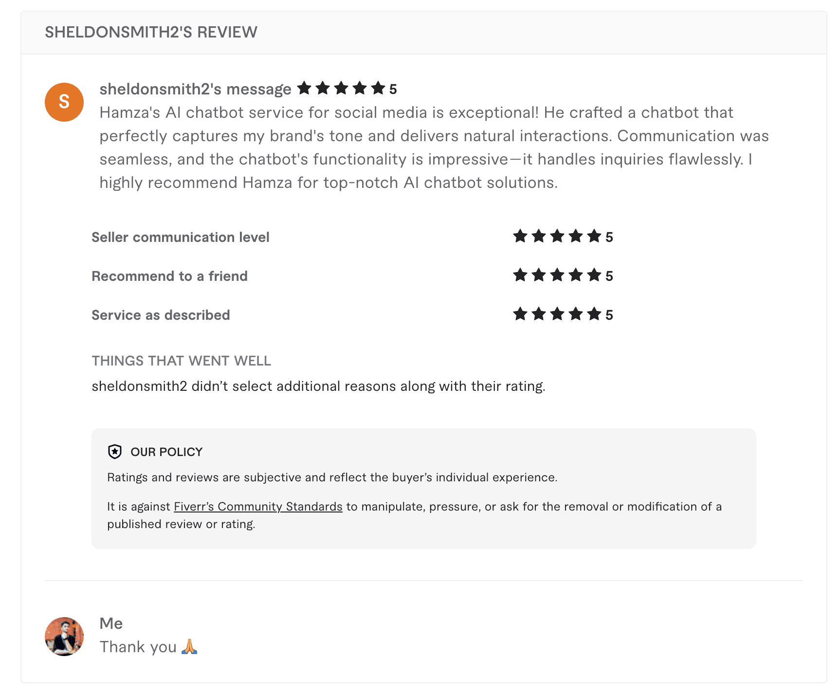 sheldonsmith2's Fiverr review