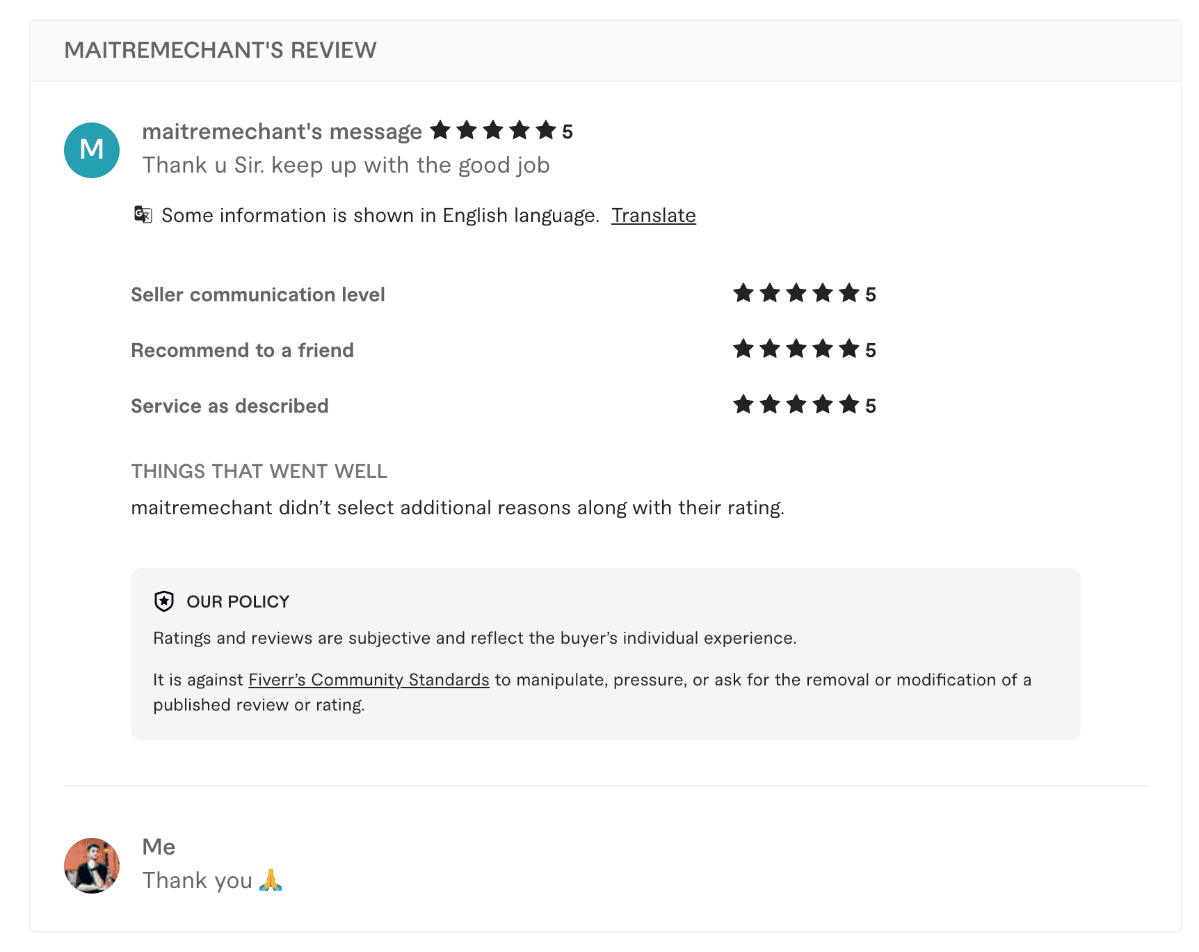 maitremechant's Fiverr review