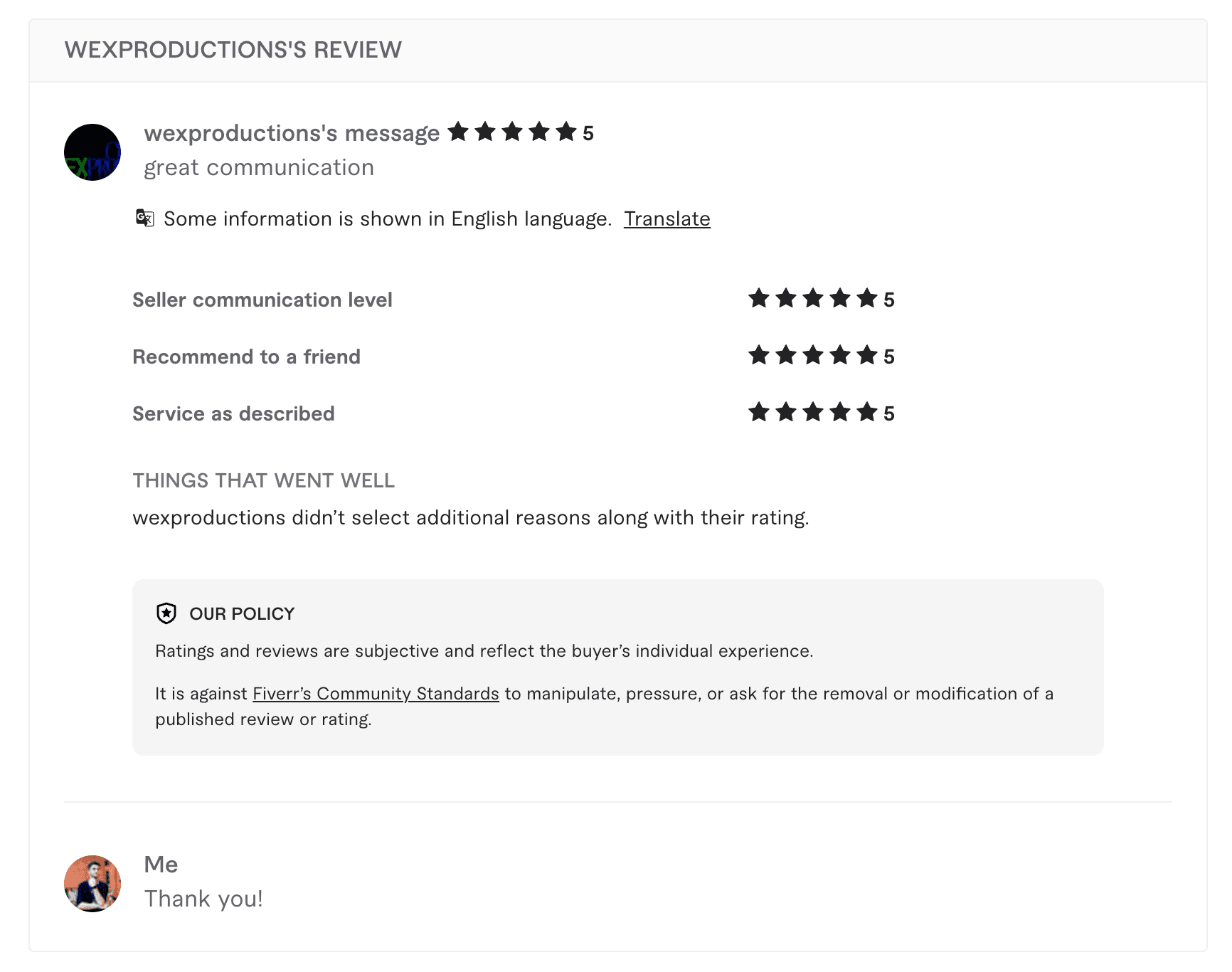wexproductions's Fiverr review