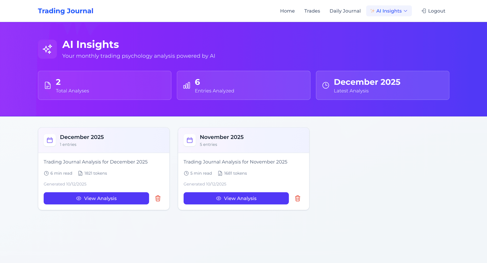 TradeMinds — AI Trading Journal screenshot 2
